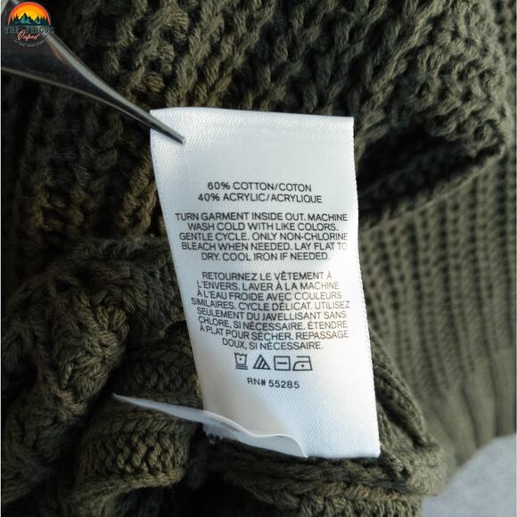 Express Cowl Neck Sweater Olive Green Cable Knit French Cut Winter Womens Size M - Picture 11 of 12